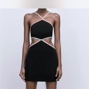 Zara Elegant Black Dress with White Accents